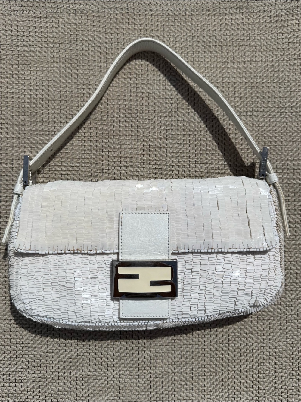 Vintage Fendi White Glitter Baguette Shoulder Bag - Picture 1 of 12